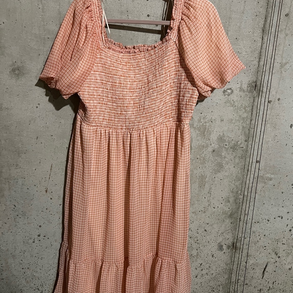 LC Lauren Conrad Peach Checkered Midi Dress